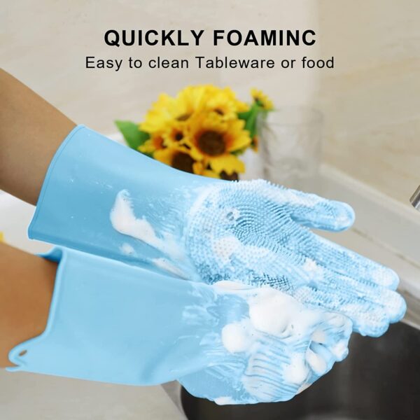 Multipurpose Silicone Magic Washing Gloves Pair with Scrubber for Kitchen, Bathroom, Car, Pet and Multipurpose Cleaning and Washing - Image 2