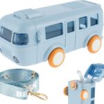 Bus Water Bottle for Kids, Cartoon Bus Shaped Water Bottle with Straw & Shoulder Strap, Leak-Proof Toddler Water Bottle for Kids