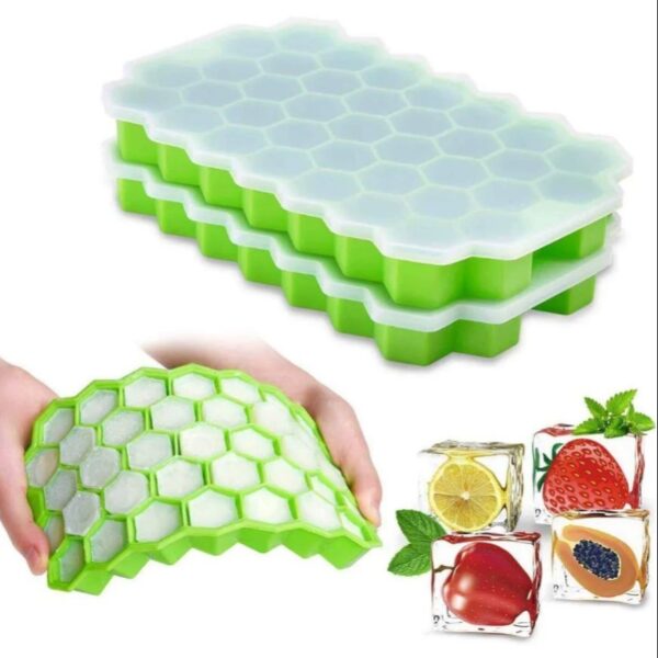 Ice Tray Easy Push Pop Out Square Silicon Ice Cubes Tray Honeycomb Shape Silicone Ice Cube Molds with Lid Flexible Tray for Refrigerator And Freezer