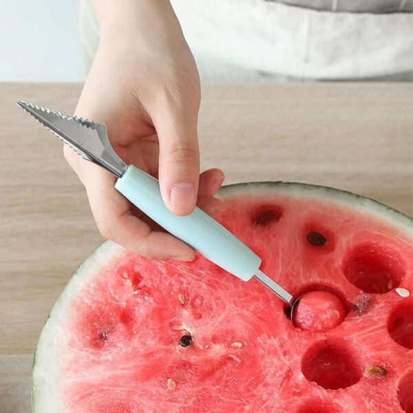 Stainless Steel Double-Headed Melon Ballers, Watermelon Knife Fruit Carving Tools Digging Ball Spoon Salad Scoop for Fruit Ice Cream Dual Function - Image 3