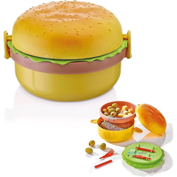 Lunch Box Kids Tiffin Box For School Burger Shaped Meal it Box Large Lunch Box with portions Compartments