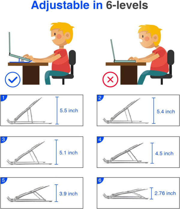 Metal Laptop Stand | Portable Aluminum Folding Adjustable Laptop Stand, Compatible with All Laptops - Image 2