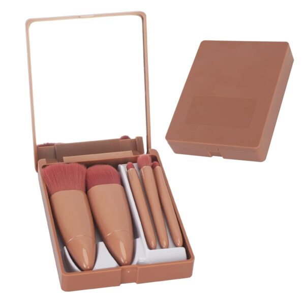 5 PCs Cosmetic Brush Portable Makeup Brush Travel With Mirror Box Makeup Set Brush Loose Brush Blush Brush Eyeshadow Brush