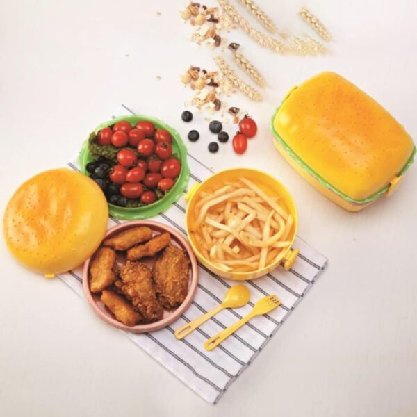 Lunch Box Kids Tiffin Box For School Burger Shaped Meal it Box Large Lunch Box with portions Compartments - Image 2