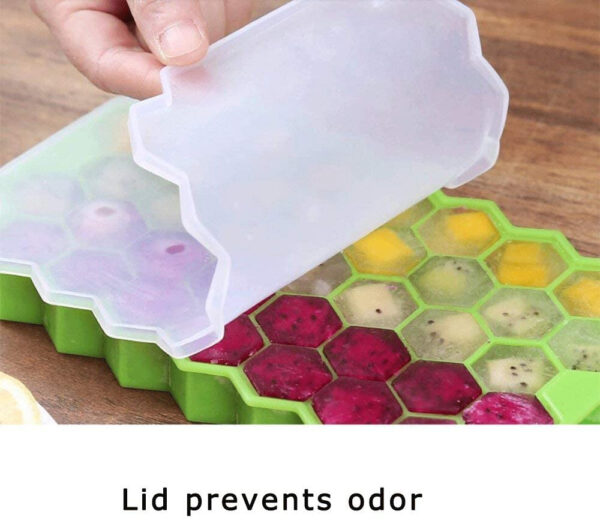 Ice Tray Easy Push Pop Out Square Silicon Ice Cubes Tray Honeycomb Shape Silicone Ice Cube Molds with Lid Flexible Tray for Refrigerator And Freezer - Image 2