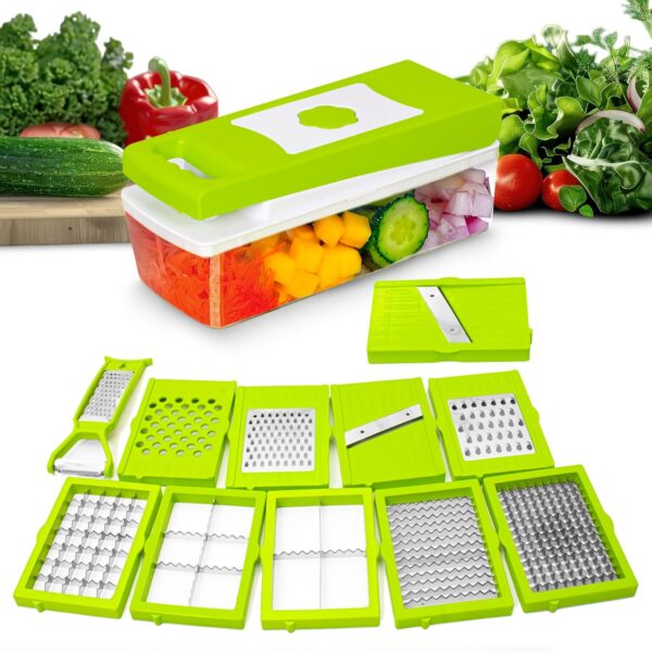 Nicer Dicer Plus 16-in-1 Vegetable Cutter, Fruit Slicer, Vegetable Peeler, Vegetable Chopper Cutter All-in-One Multi-function Vegetable & Fruit Slicer, Salad Vegetable 16 in 1 Manual Quick Nicer Dicer Jumbo Peeler & Grater