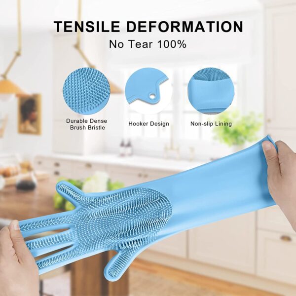 Multipurpose Silicone Magic Washing Gloves Pair with Scrubber for Kitchen, Bathroom, Car, Pet and Multipurpose Cleaning and Washing - Image 3